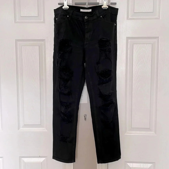 Boyfriend Dark Black Mid-rise Distressed Denim  Jeans, Size 11 - Picture 3 of 9